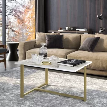 Masuta de cafea Merideths, Hadley, 92x64x45 cm, auriu/alb imagine