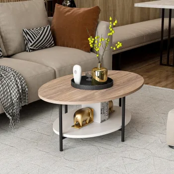 Masuta de cafea, Minerva, Elis, 90x36x60 cm, PAL, Stejar / Alb imagine