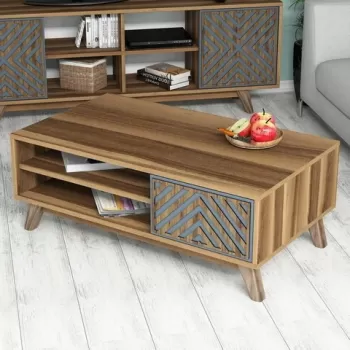 Masuta de cafea ?nci Walnut, Hommy Craft, 105x60x38,2 cm, aluna/albastru imagine