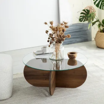 Masuta de cafea, Neostill, Bubble Wood, 75x35x75 cm, Blat: 100% STICLA CALITA, Maro imagine