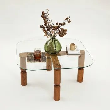 Masuta de cafea, Neostill, Kei, 80x40x80 cm, Sticla temperata , Maro imagine