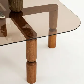 Masuta de cafea, Neostill, Kei, 80x40x80 cm, Sticla temperata , Nuc / Bronz imagine