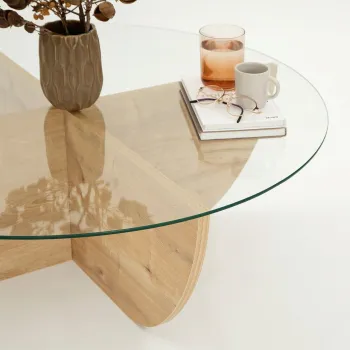 Masuta de cafea, Neostill, Lily, 90x30x90 cm, Sticla temperata , Maro imagine