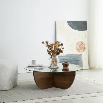 Masuta de cafea, Neostill, Lily Wood, 90x30x90 cm, Blat: 100% STICLA CALITA, Maro imagine