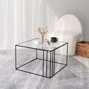 Masuta de cafea, Neostill, Outline, 55 x 36 x 55 cm, sticla temperata/metal, negru imagine