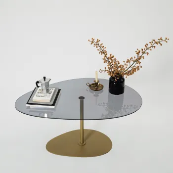 Masuta de cafea, Neostill, Porto, 90x40x60 cm, Sticla temperata, Gri inchis/Auriu imagine