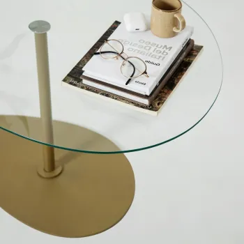 Masuta de cafea, Neostill, Porto, 90x40x60 cm, Sticla temperata, Transparent/Auriu imagine