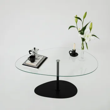 Masuta de cafea, Neostill, Porto, 90x40x60 cm, Sticla temperata, Transparent/Negru imagine