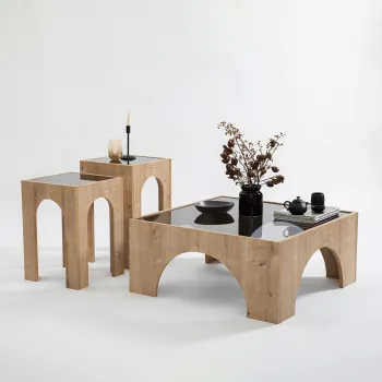 Masuta de cafea, Neostill, Seine, 37x50 cm, Sticla temperata, Gri inchis / Stejar imagine