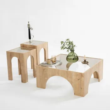 Masuta de cafea, Neostill, Seine, 80x35x80 cm, Sticla temperata, Stejar / Transparent imagine