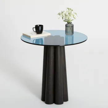 Masuta de cafea, Neostill, Thales, 50x50x50 cm, Sticla temperata, Negru/Albastru imagine