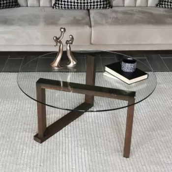 Masuta de cafea, Neostill, Yuvarlak Cam Orta Sehpa S300, 80x41x80 cm, Nuc imagine