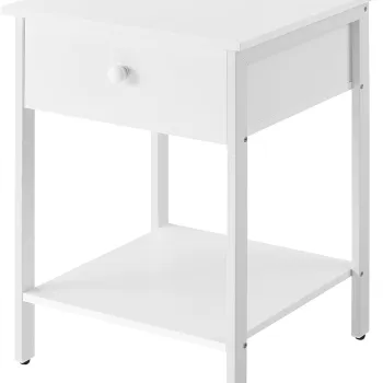 Masuta de cafea / Noptiera cu 1 sertar, Vasagle, 40x40x55 cm, max 40 kg, PAL/otel, alb imagine