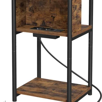 Masuta de cafea / noptiera cu priza si USB, Vasagle, 34x30x58 cm, PAL/otel, maro imagine