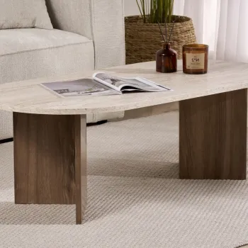 Masuta de cafea, Nordure, Sable, 119x40x60 cm, Travertin / Nuc imagine