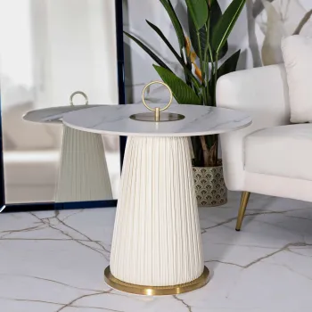 Masuta de cafea Nova, Mauro Ferretti, 60x60x54 cm, fier/ceramica, crem/auriu imagine