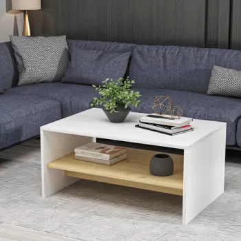 Masuta de cafea, Olivia, Apollon, 90x46.8x45 cm, PAL, Stejar alb / safir imagine