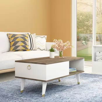 Masuta de cafea, Olivia, Delux, 90x42.4x45 cm, PAL , Nuc / Alb imagine