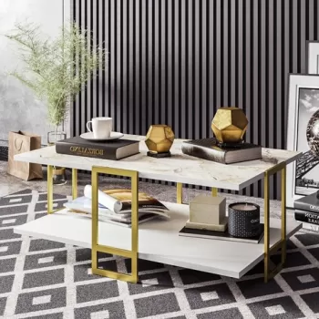 Masuta de cafea Polka, Zena Home, 91.5x61.5x36.6 cm, auriu/alb imagine