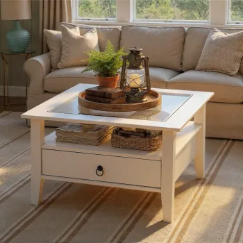 Masuta de cafea Provence 1, Inter Link, 75x75x45 cm, lemn/sticla securizata, alb imagine