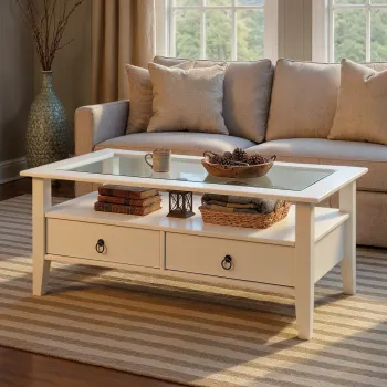 Masuta de cafea Provence 7, Inter Link, 115x60x45 cm, lemn/sticla securizata, alb imagine