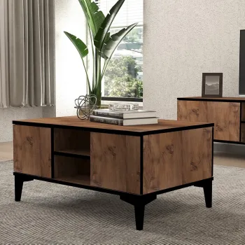 Masuta de cafea, Puqa Design, Cide, 90x45x60 cm, PAL, Pin Atlantic / Negru imagine