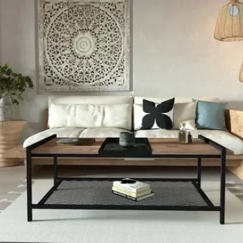 Masuta de cafea, Puqa Design, Mata, 120x45x54 cm, PAL, Pin Atlantic / Negru imagine