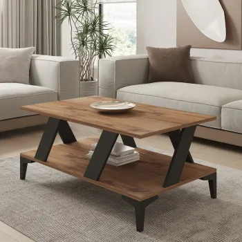 Masuta de cafea, Puqa Design, Tabla, 100x40x60 cm, PAL, Antracit / Pin Atlantic imagine