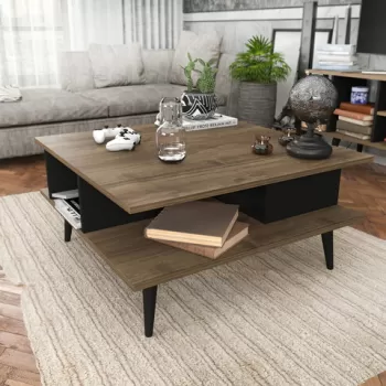 Masuta de cafea, Retricy, Akya, 89x89x44 cm, PAL, Nuc / Negru imagine