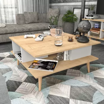 Masuta de cafea, Retricy, Akya, 89x89x44 cm, PAL, Stejar / Alb imagine