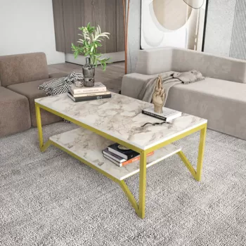 Masuta de cafea, Retricy, Flora, 120x60x45.8 cm, PAL, Aur/Alb imagine