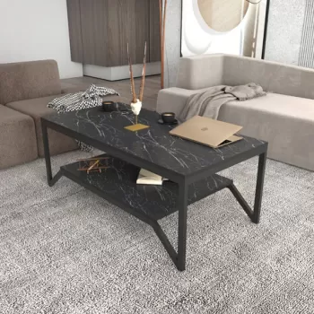 Masuta de cafea, Retricy, Flora, 120x60x45.8 cm, PAL, Negru imagine