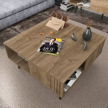 Masuta de cafea, Retricy, Ronas, 89.6x89.6x46.5 cm, PAL, Nuc imagine