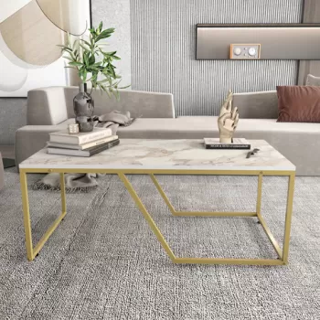 Masuta de cafea, Retricy, Wendy, 120x60x48 cm, PAL, Aur alb imagine