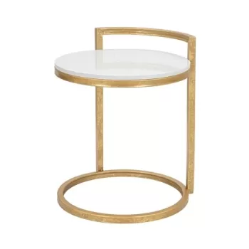 Masuta de cafea Round, Mauro Ferretti, 40x43x50 cm, fier/marmura, auriu/alb imagine