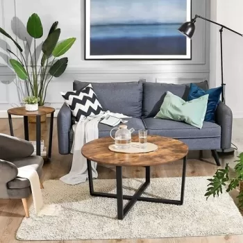 Masuta de cafea Round, Vasagle, 88 x 47 cm, otel/PAL, maro rustic imagine