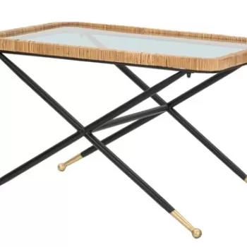 Masuta de cafea Saint, Mauro Ferretti, 70x50x45 cm, fier/sticla/ratan, multicolor imagine