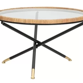 Masuta de cafea Saint, Mauro Ferretti, O 80x46.5 cm, fier/sticla/ratan, multicolor imagine