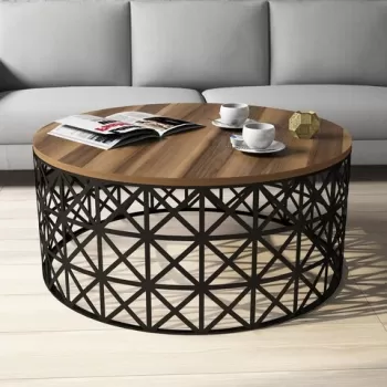 Masuta de cafea Selin Metal, Hommy Craft, 90x90x38 cm, aluna/negru imagine