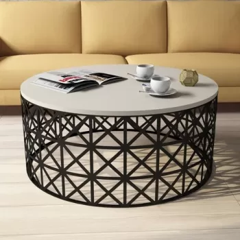 Masuta de cafea Selin Metal, Hommy Craft, 90x90x38 cm, crem/negru imagine