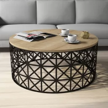 Masuta de cafea Selin Metal, Hommy Craft, 90x90x38 cm, stejar/negru imagine