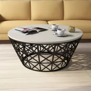 Masuta de cafea Stil Metal, Hommy Craft, 90x90x38 cm, cremnegru imagine