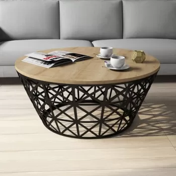 Masuta de cafea Stil Metal, Hommy Craft, 90x90x38 cm, stejarnegru imagine