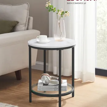 Masuta de cafea Vasagle, 45x45x55 cm, PAL/otel/sticla, alb/negu imagine