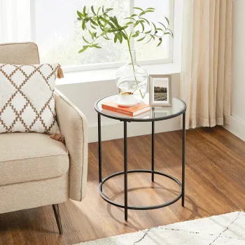 Masuta de cafea Vasagle, 50x50x55 cm, otel/sticla temperata, negru imagine