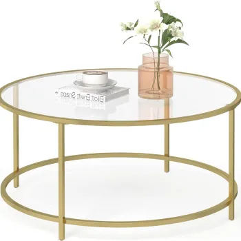 Masuta de cafea Vasagle, 84x84x45.5 cm, otel/sticla temperata, auriu imagine