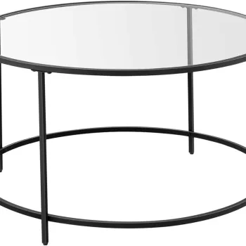 Masuta de cafea Vasagle, 84x84x45.5 cm, otel/sticla temperata, negru imagine