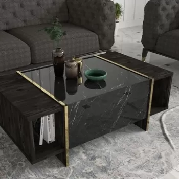 Masuta de cafea Veyron, Talon, 103.8 x 60 x 37.3 cm, negru/auriu imagine