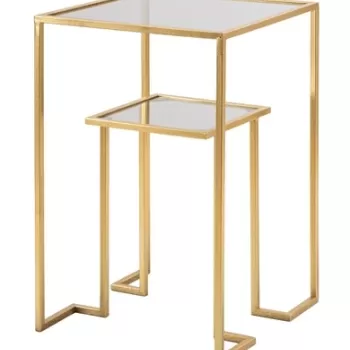 Masuta de colt, Mauro Ferretti, Level, 39 x 39 x 60 cm, fier/sticla, auriu imagine