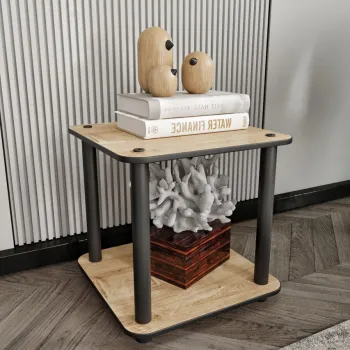 Masuta, Hanah Home, Bookcase 2-Tier Square, 34x38x34 cm, MDF , Stejar imagine